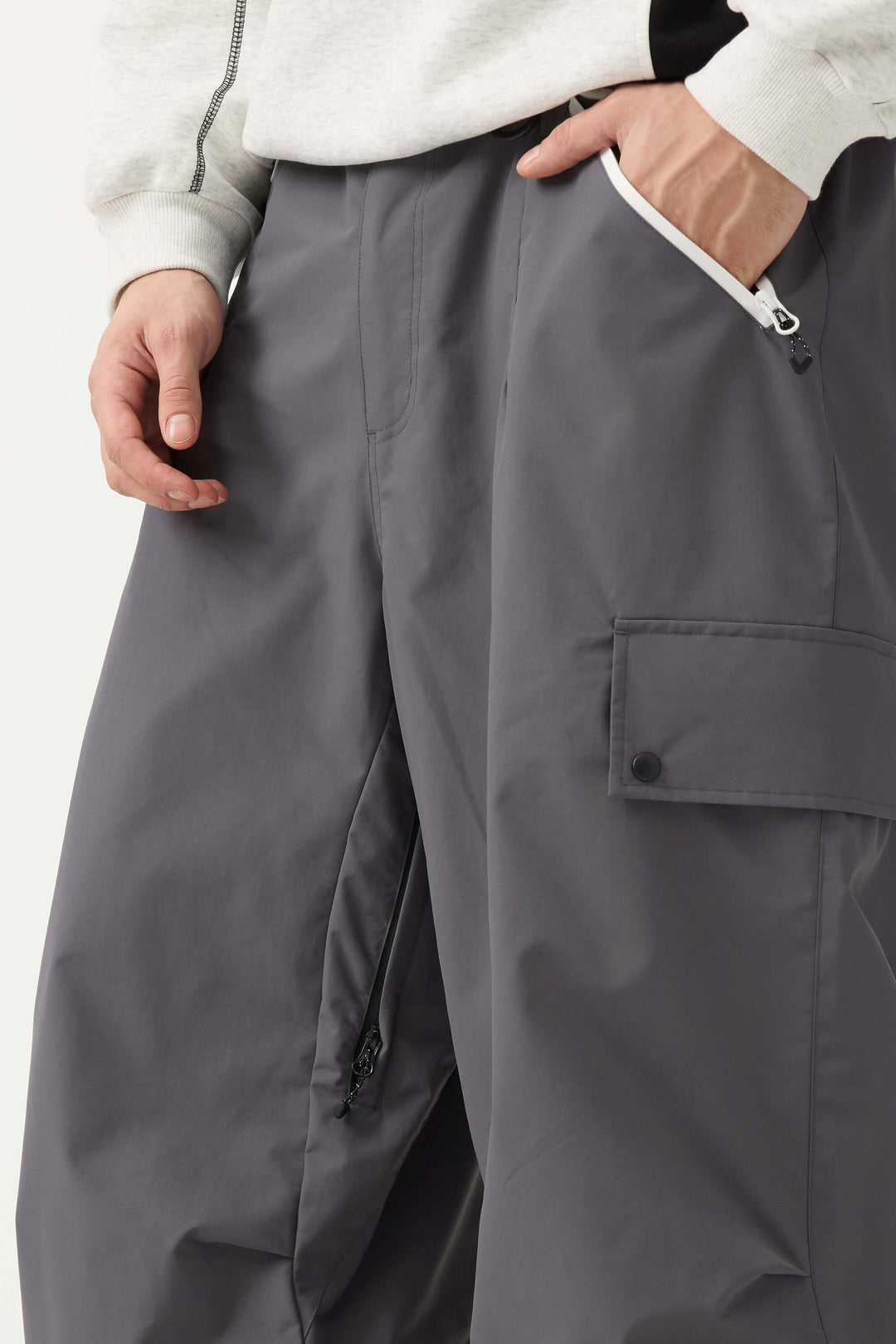 Men's Dark Gray Baggy Wear-resistant Waterproof Snow Pants