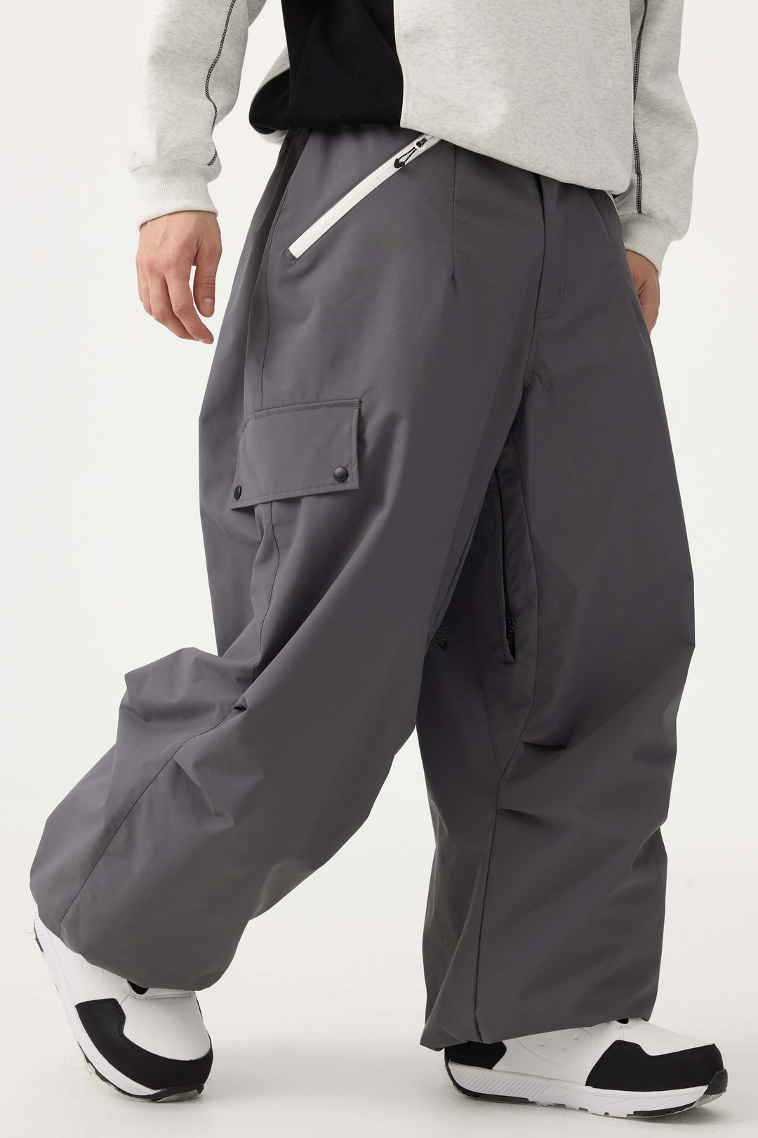 Men's Black Baggy Wear-resistant Waterproof Snow Pants