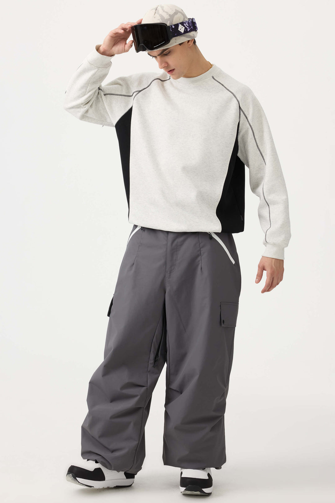 Men's Beige Baggy Wear-resistant Waterproof Snow Pants