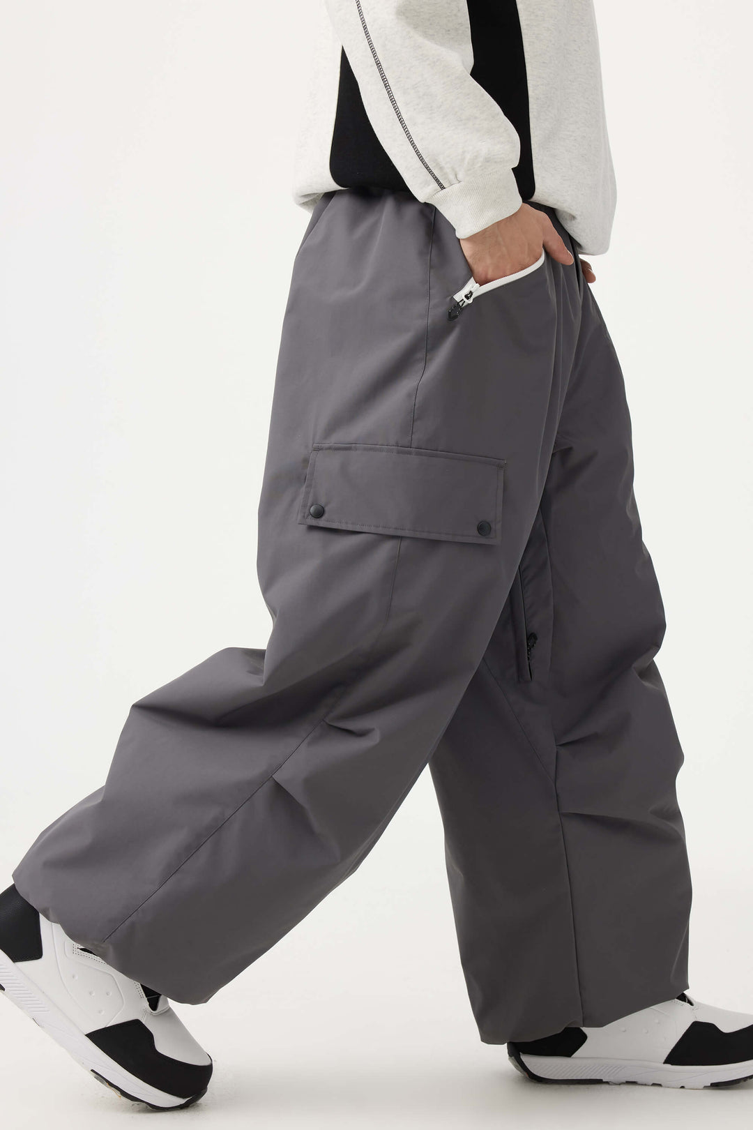 Men's Black Baggy Wear-resistant Waterproof Snow Pants