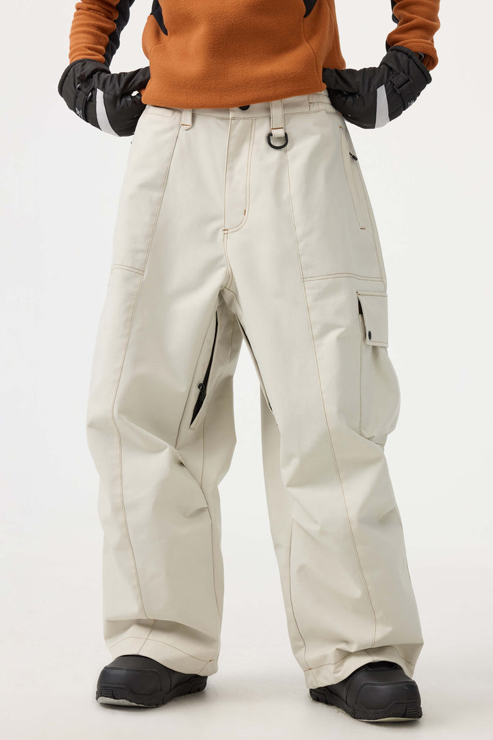 Women's Beige Baggy Oxford Wear-resistant Snow Pants