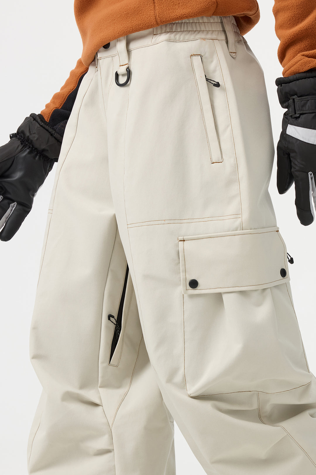 Women's Beige Baggy Oxford Wear-resistant Snow Pants