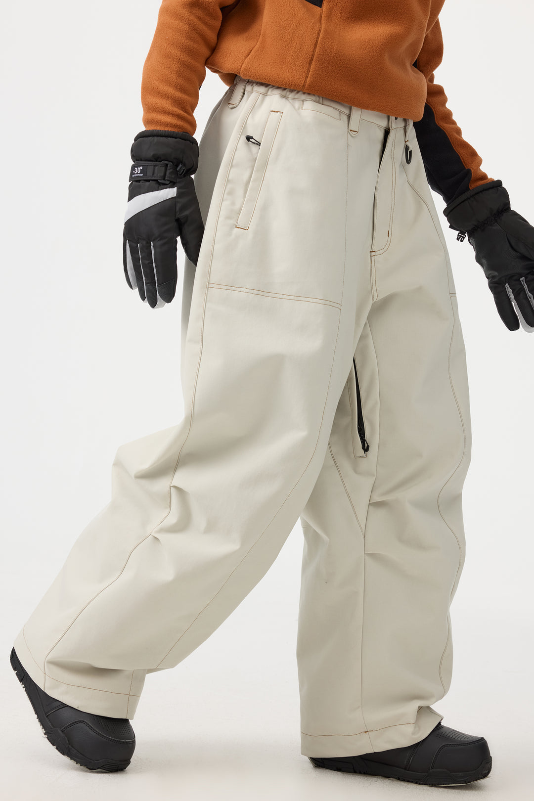 Women's Black Baggy Oxford Wear-resistant Snow Pants