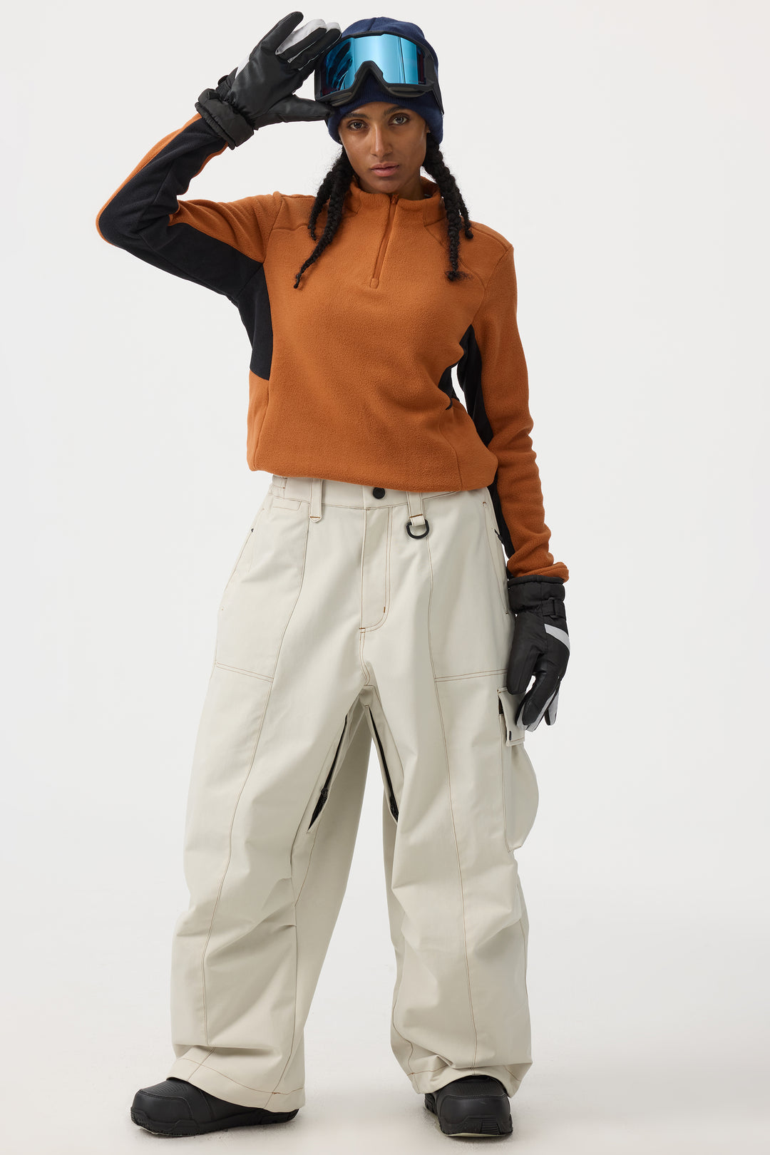 Women's Caramel Baggy Oxford Wear-resistant Snow Pants