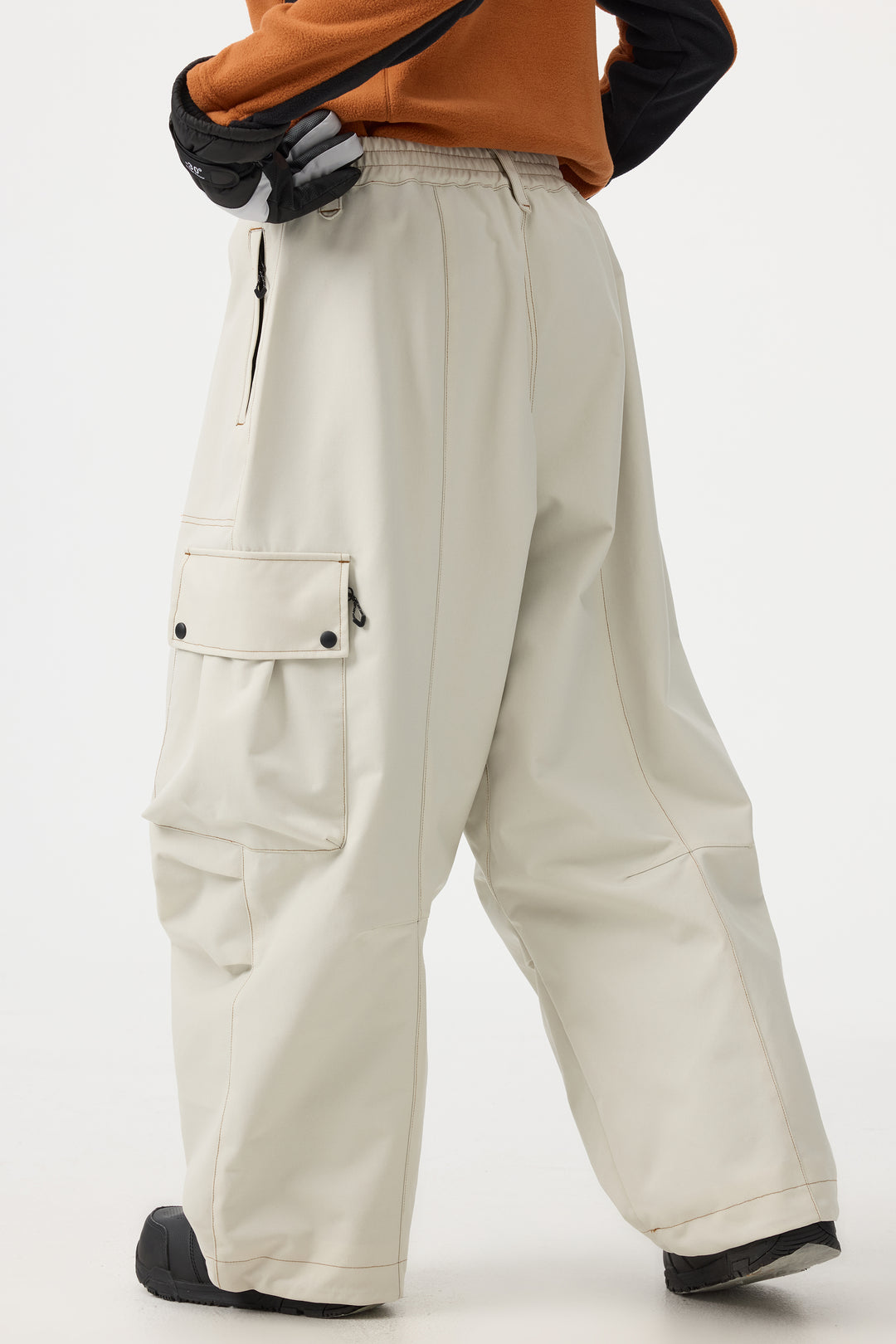 Women's Beige Baggy Oxford Wear-resistant Snow Pants