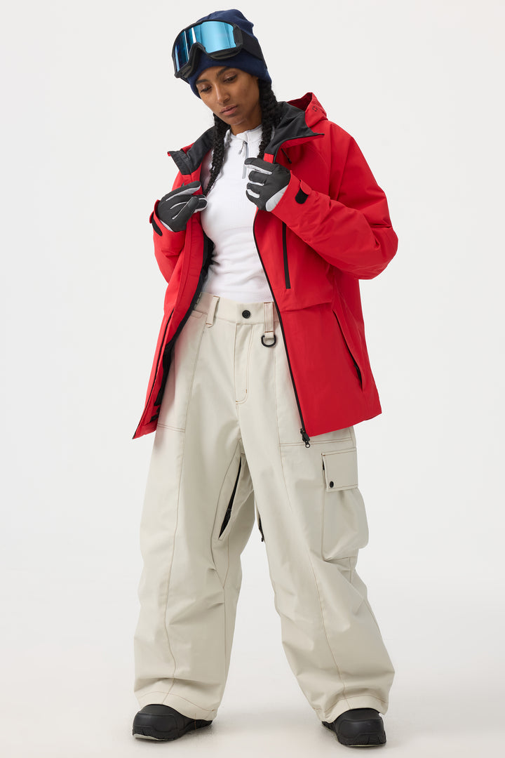 Women's Black Baggy Oxford Wear-resistant Snow Pants