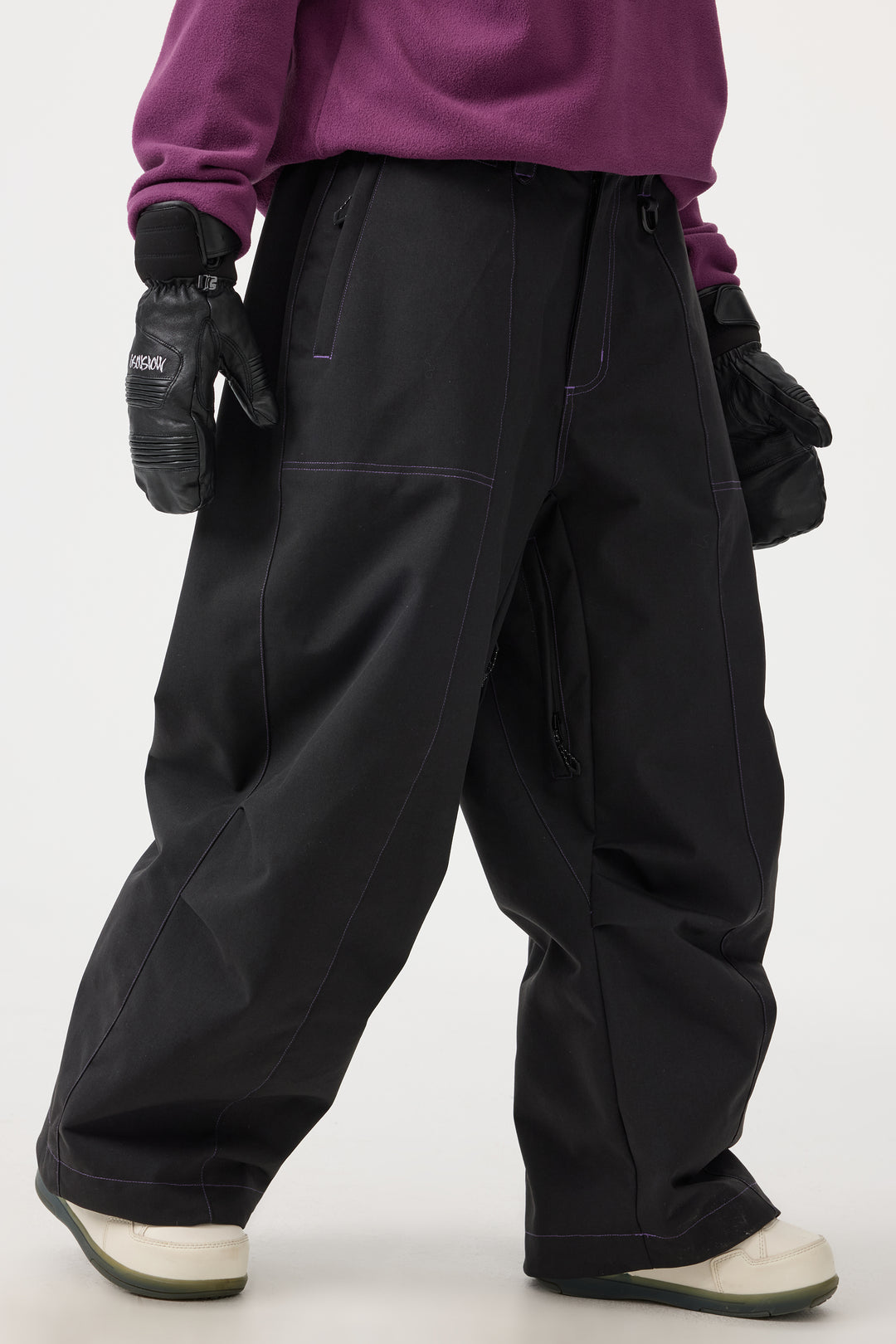 Women's Black Baggy Oxford Wear-resistant Snow Pants