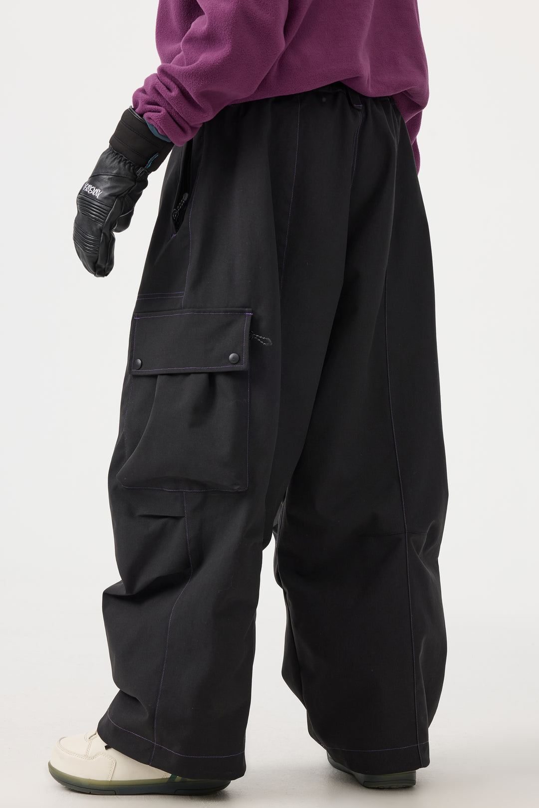 Women's Black Baggy Oxford Wear-resistant Snow Pants