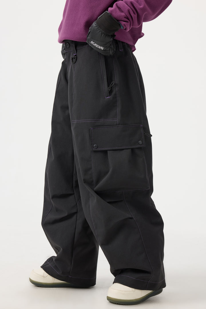 Women's Black Baggy Oxford Wear-resistant Snow Pants