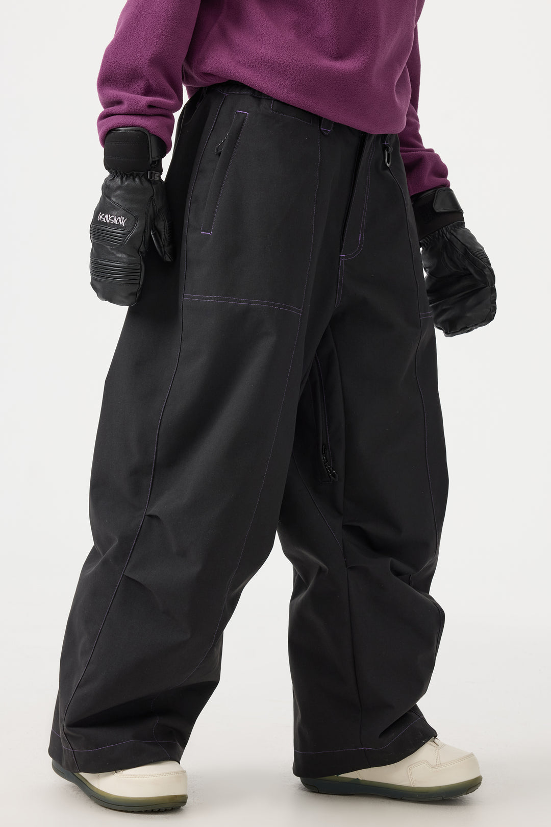 Women's Black Baggy Oxford Wear-resistant Snow Pants