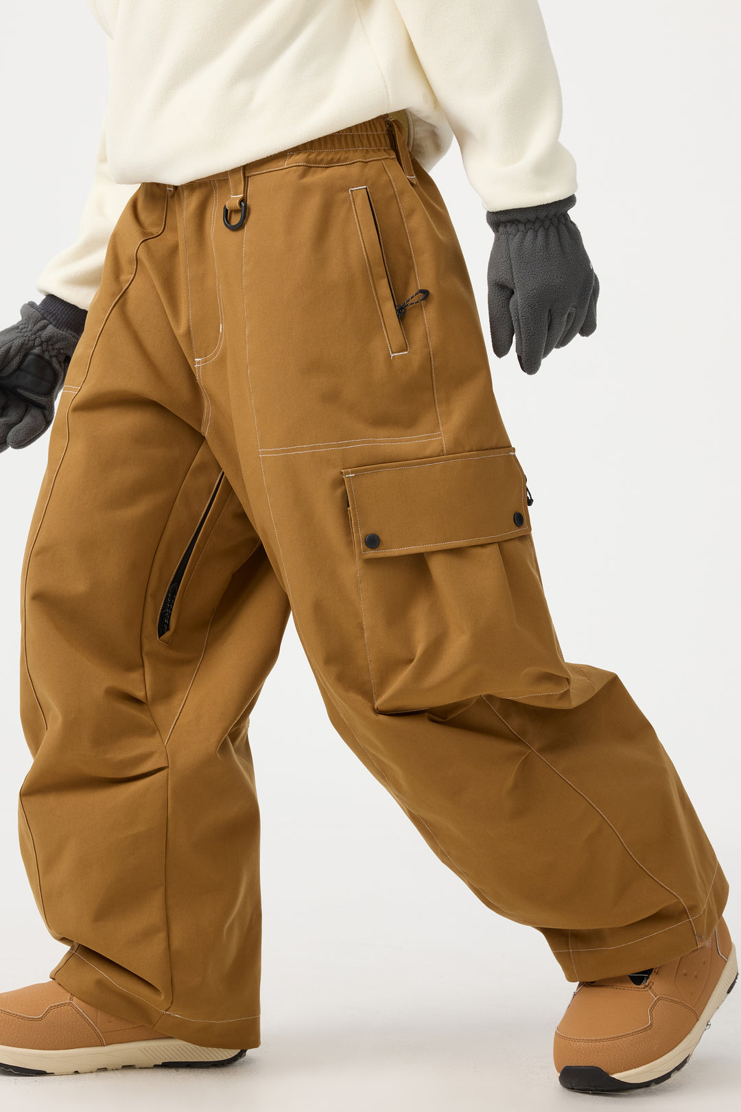 Women's Beige Baggy Oxford Wear-resistant Snow Pants