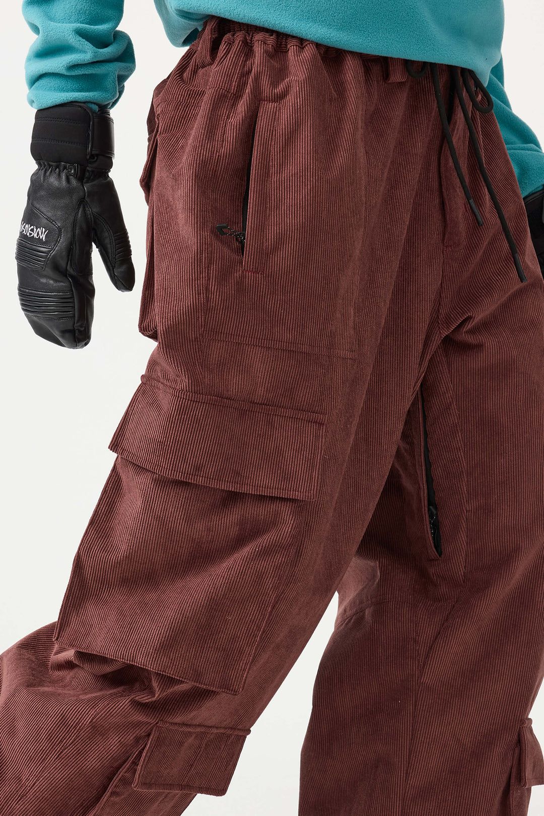 Women's Khaki Baggy Multi-Pocket Corduroy Snow Pants