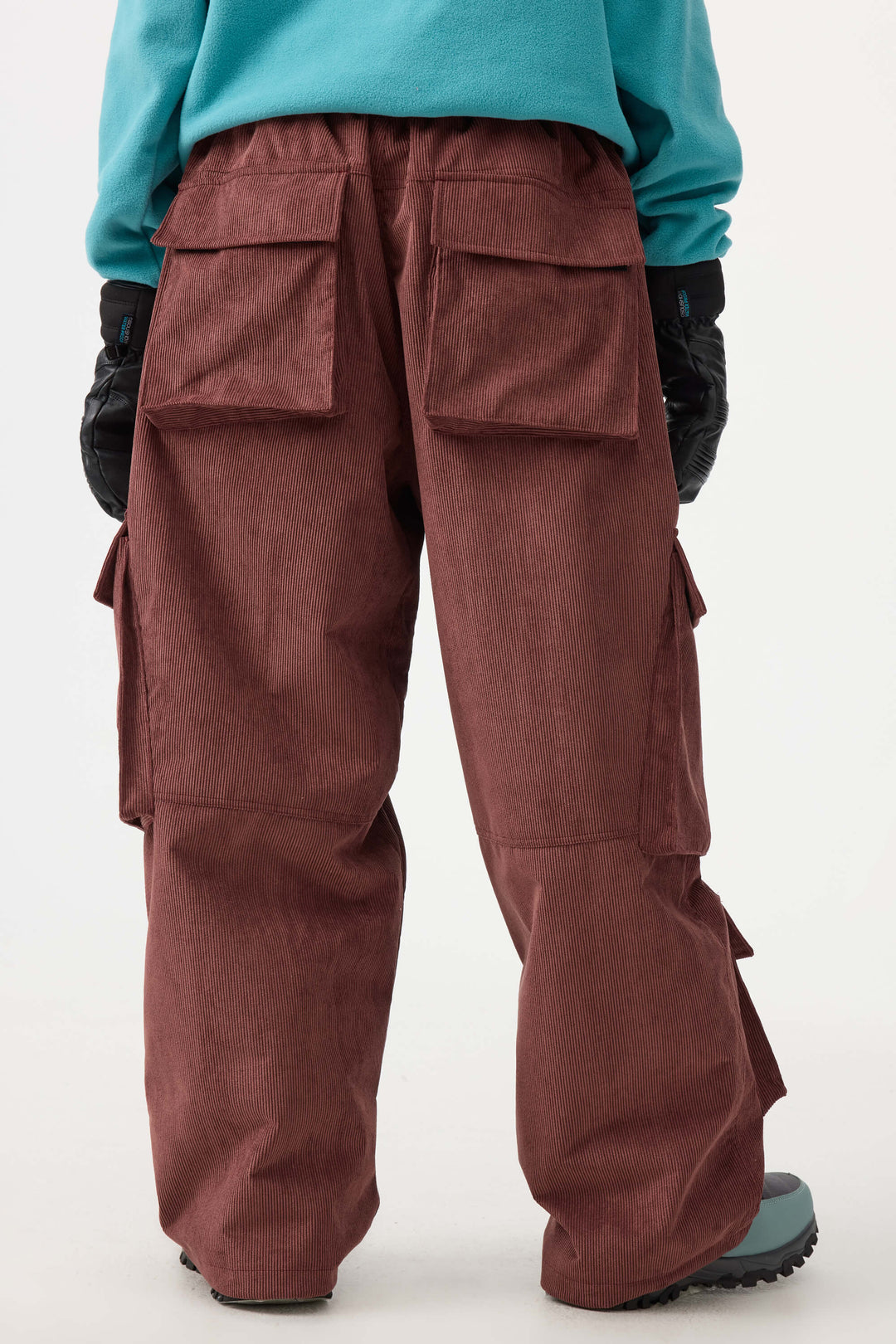 Women's Black Baggy Multi-Pocket Corduroy Snow Pants