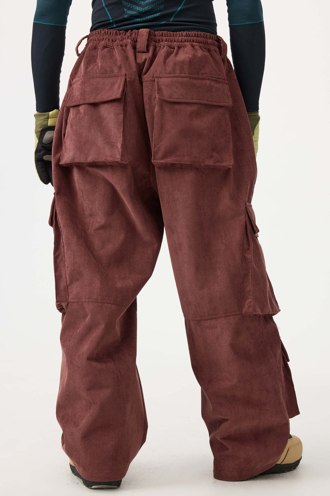 Men's Burgundy Baggy Multi-Pocket Corduroy Snow Pants