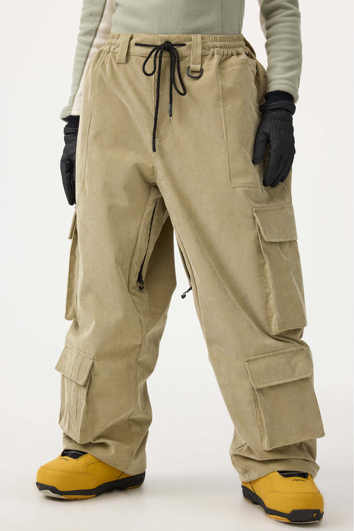 Women's Black Baggy Multi-Pocket Corduroy Snow Pants