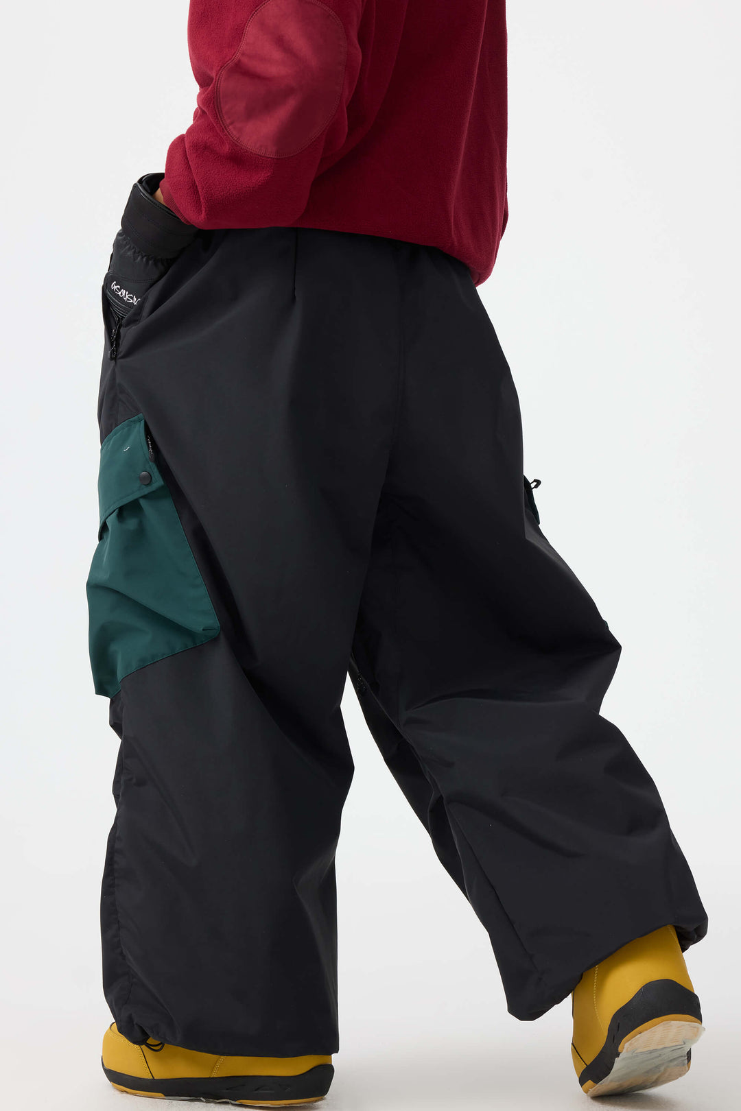 Women's Dark Gray Baggy Color-Blocked Cargo Pocket Snow Pants