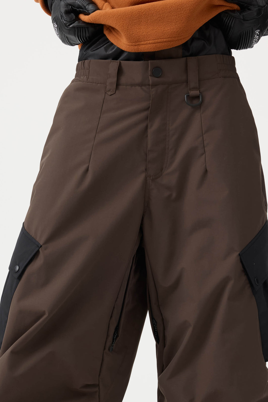 Women's Dark Gray Baggy Color-Blocked Cargo Pocket Snow Pants