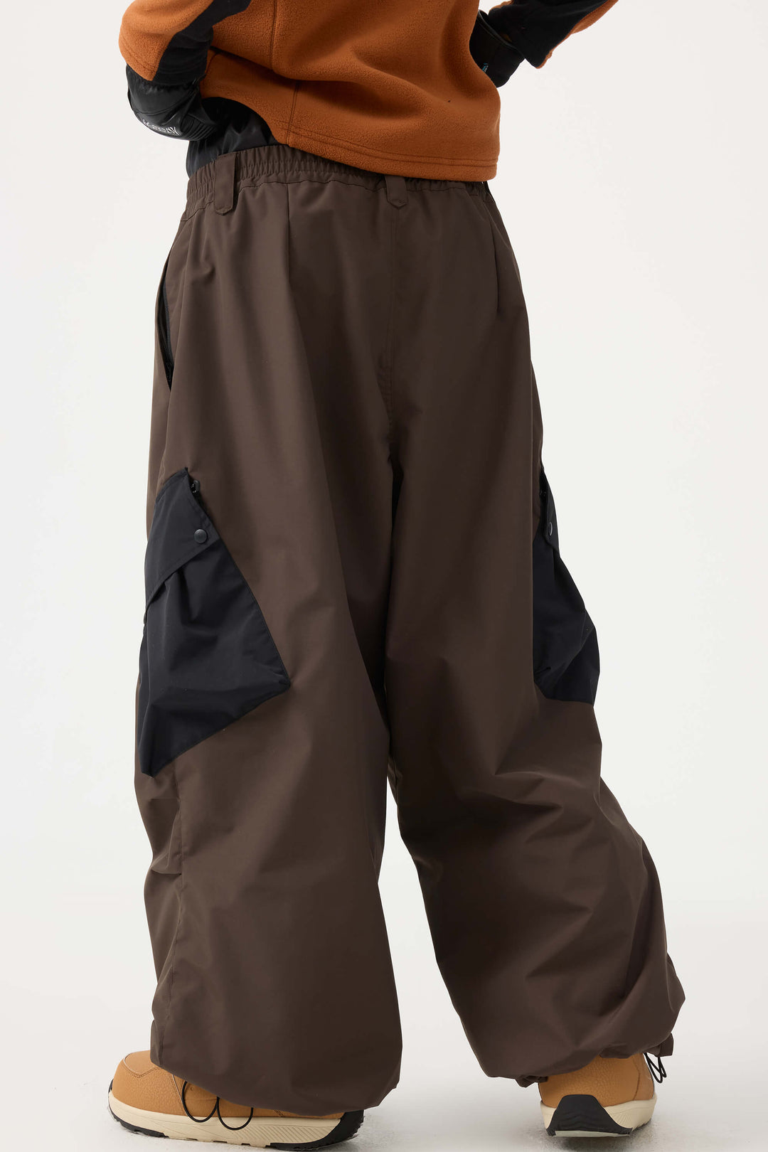 Women's Coffee Baggy Color-Blocked Cargo Pocket Snow Pants