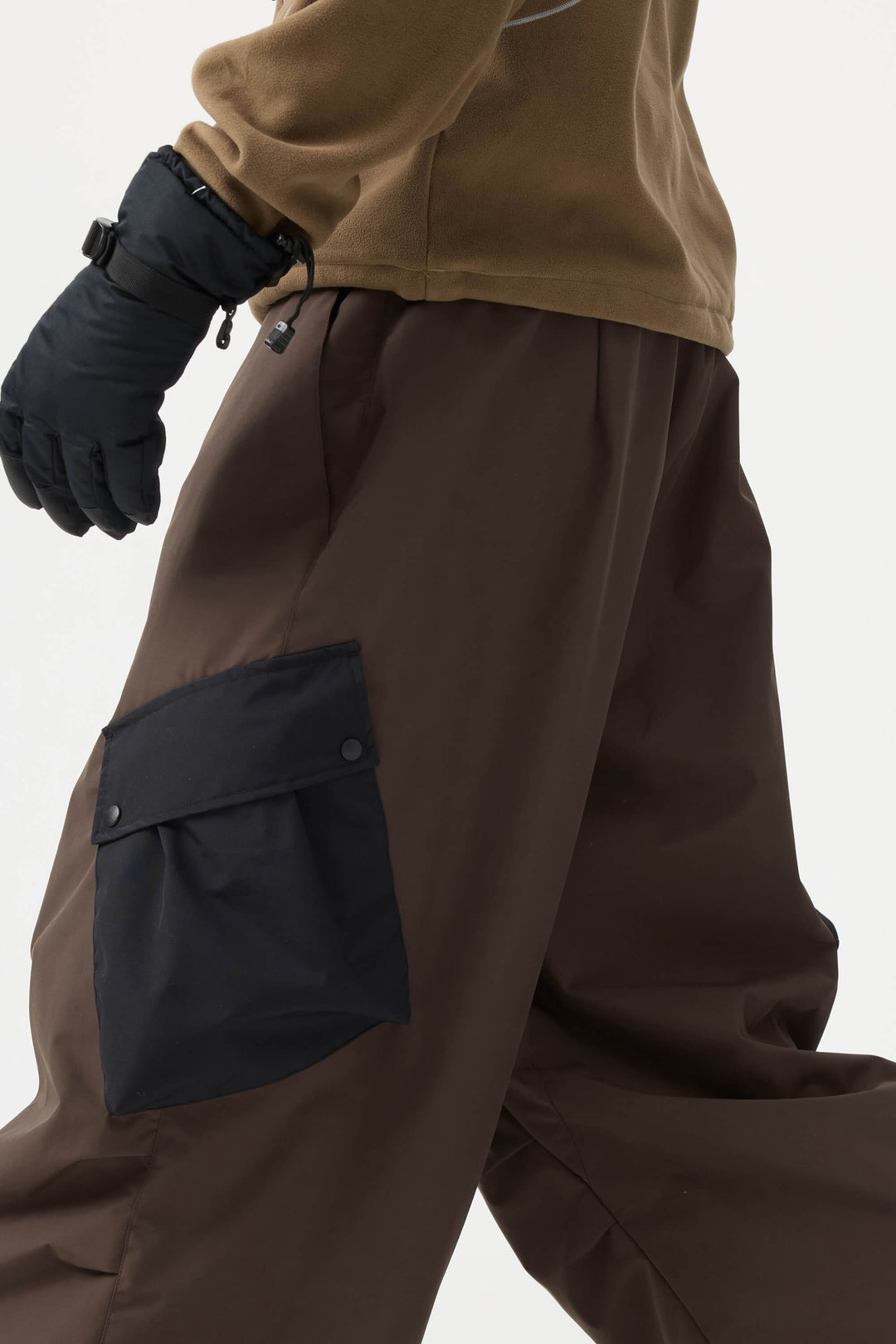 Men's Coffee Baggy Color-Blocked Cargo Pocket Snow Pants