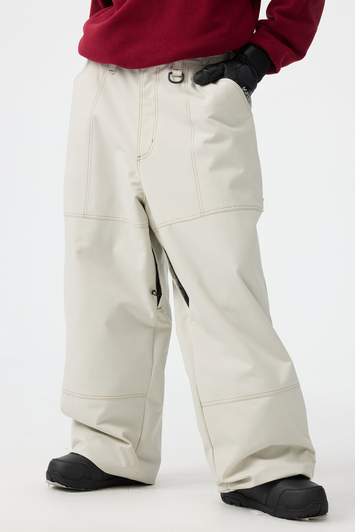 Women's Beige Baggy Oxford Workwear Snow Pants