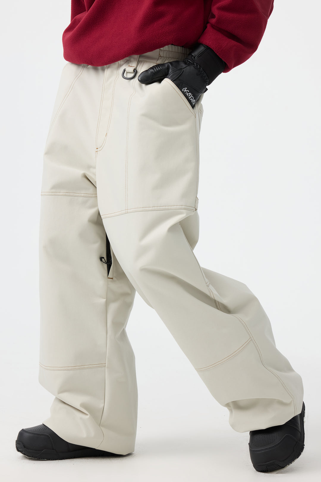 Women's Beige Baggy Oxford Workwear Snow Pants