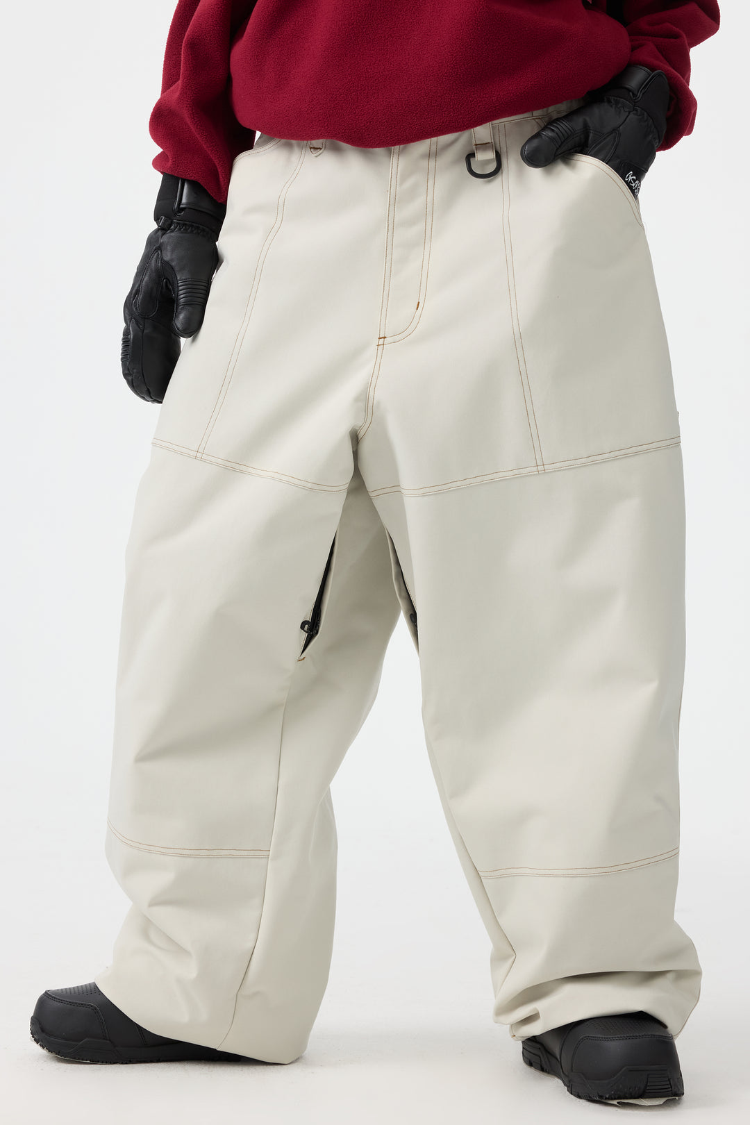 Women's Beige Baggy Oxford Workwear Snow Pants