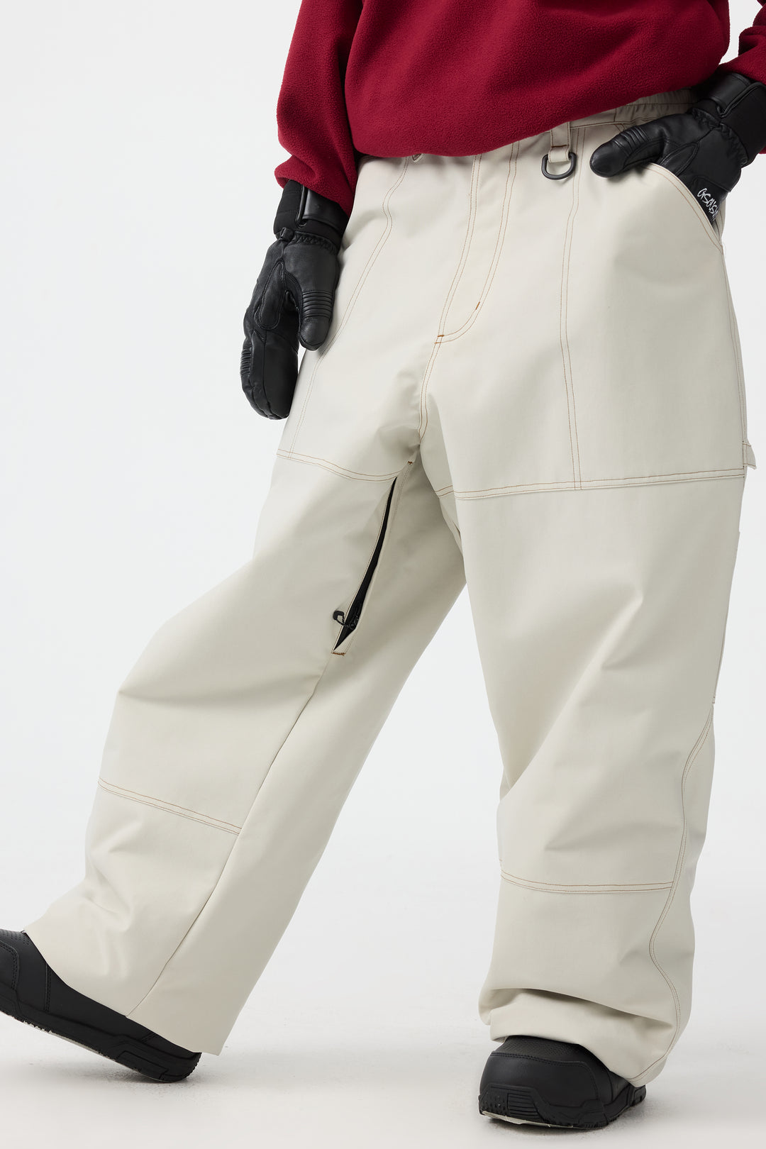 Women's Beige Baggy Oxford Workwear Snow Pants