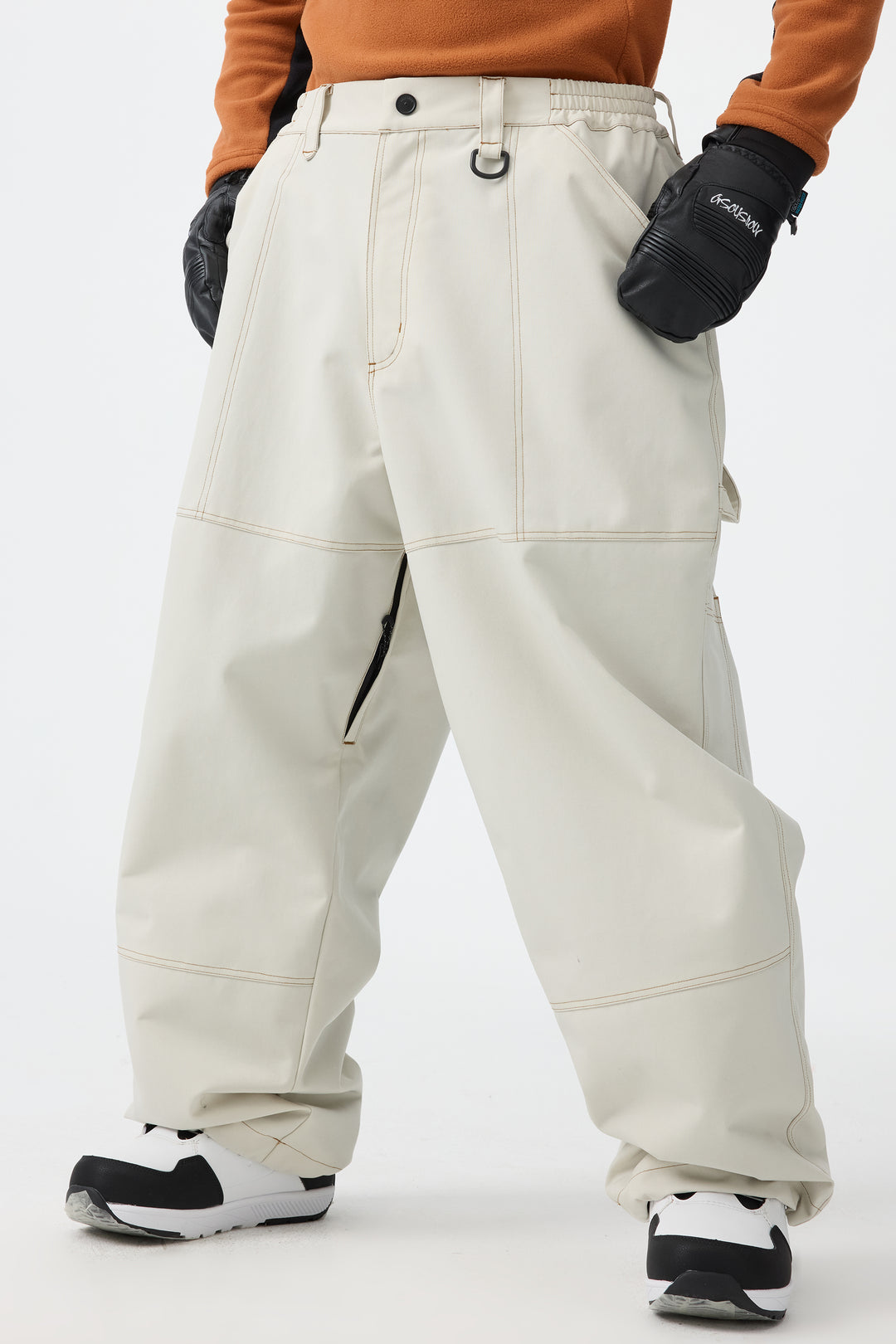 Men's Beige Baggy Oxford Workwear Snow Pants