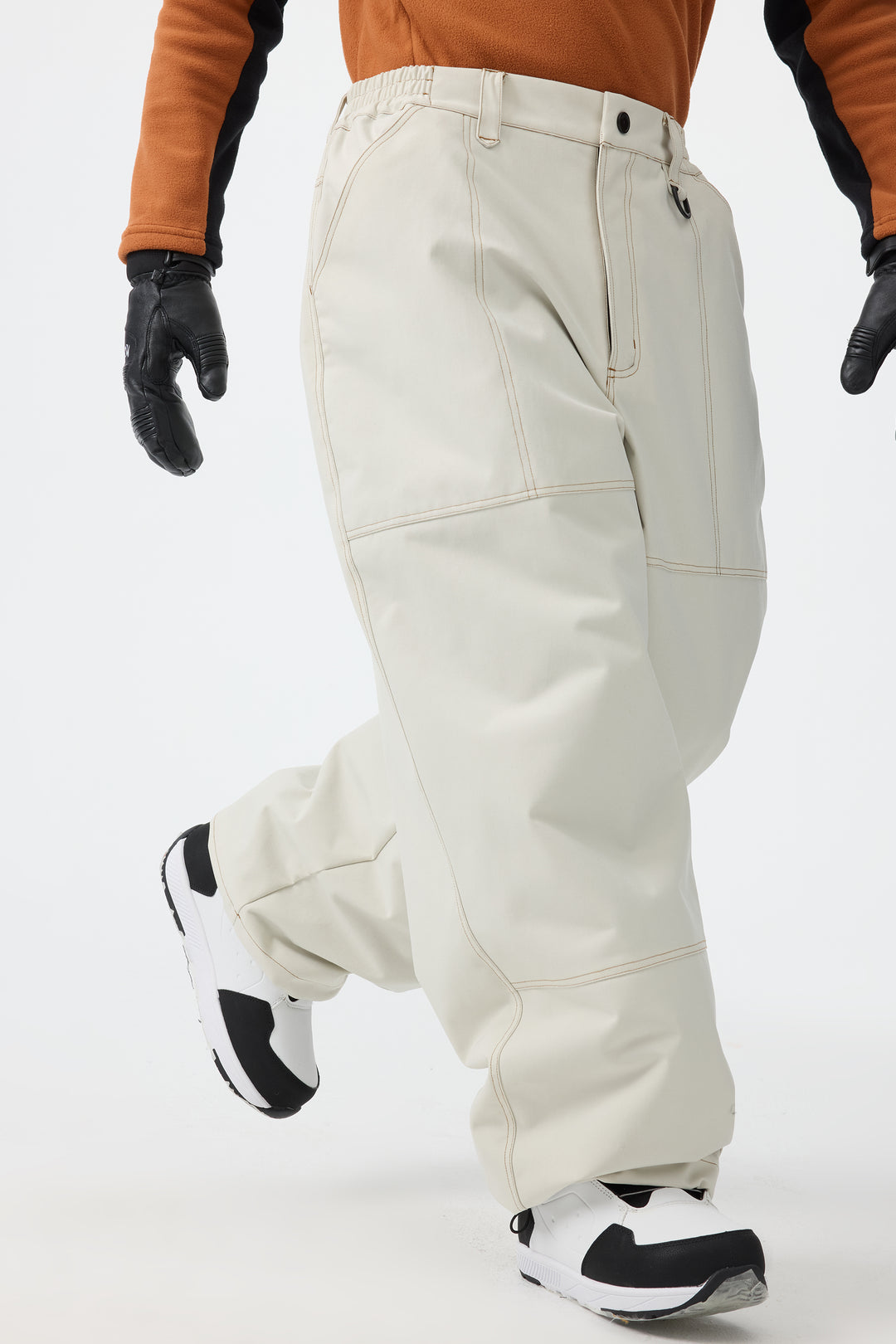 Men's Beige Baggy Oxford Workwear Snow Pants