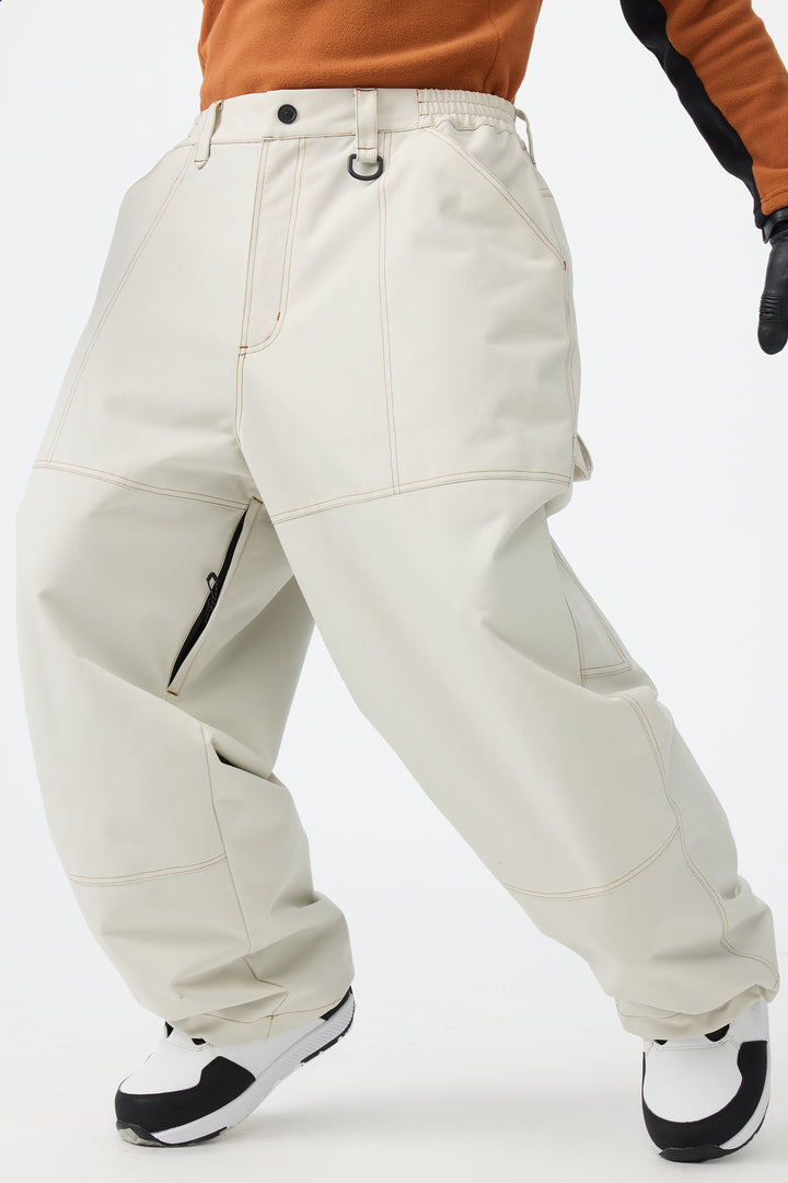 Men's Beige Baggy Oxford Workwear Snow Pants