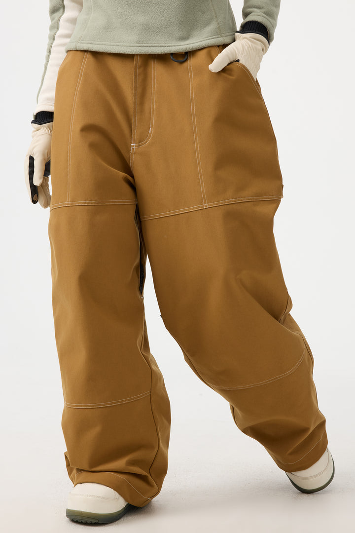 Women's Beige Baggy Oxford Workwear Snow Pants