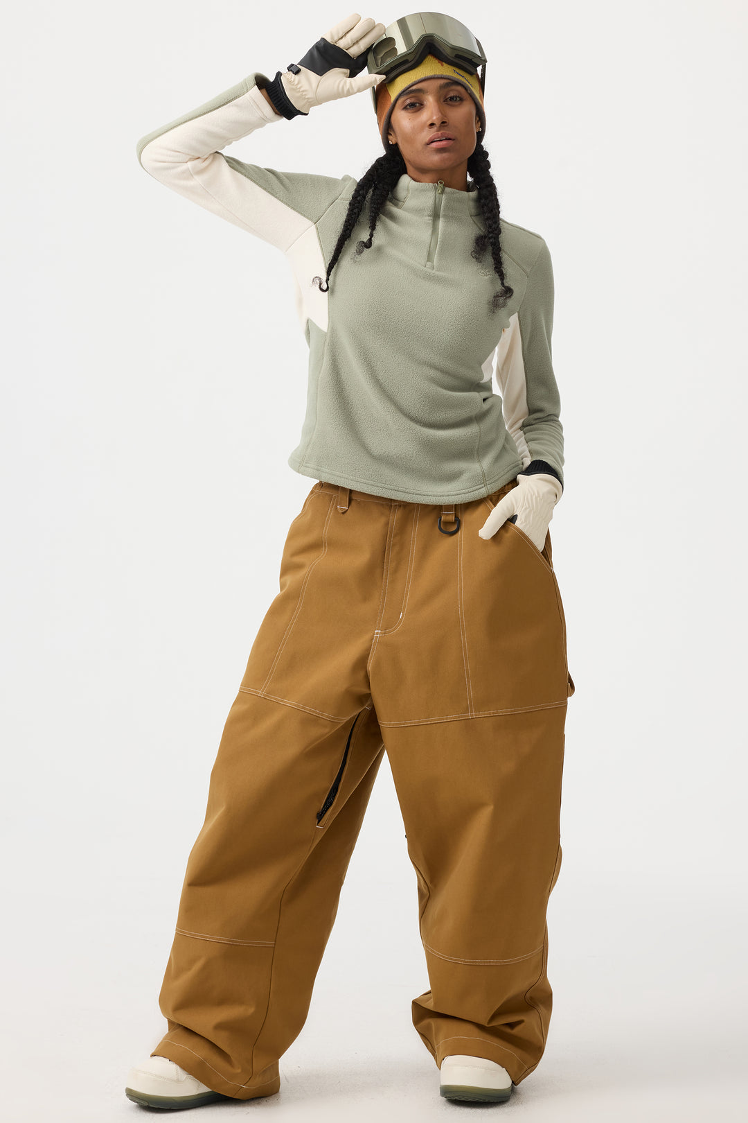 Women's Beige Baggy Oxford Workwear Snow Pants