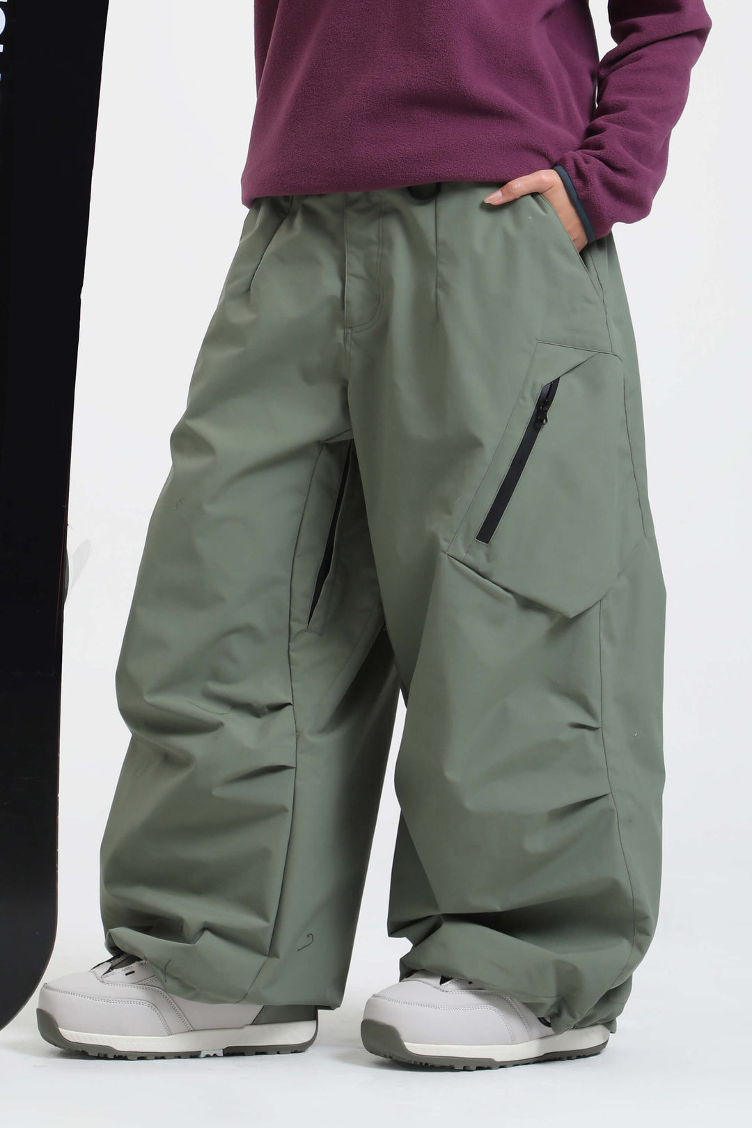 Women's Army Green Lightweight Breathable Baggy Snow Pants