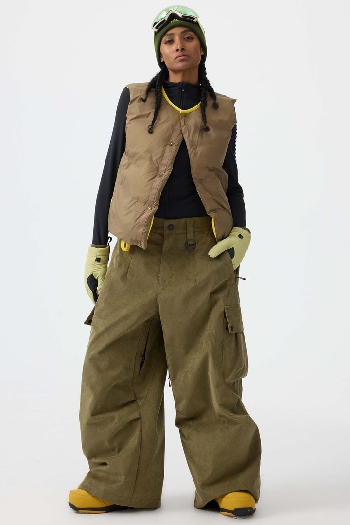 Women's Off White Baggy Structured Soft Corduroy Snow Pants