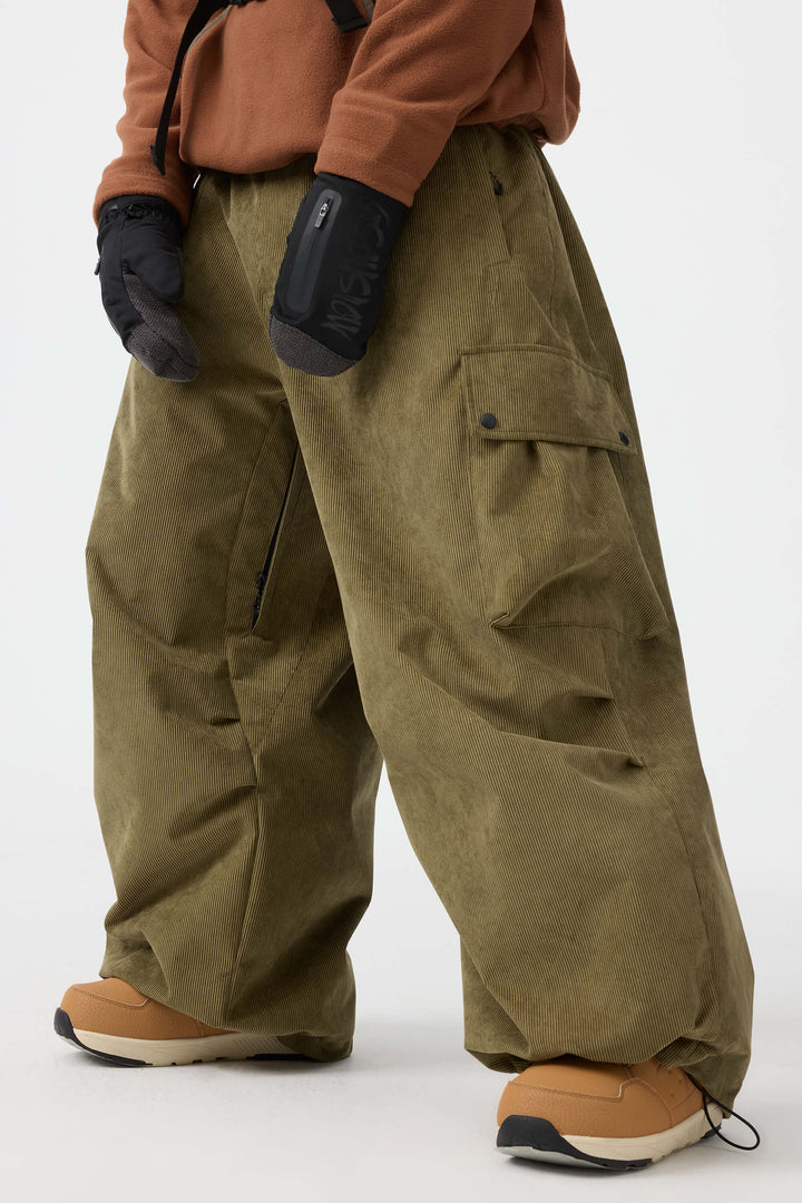 Men's Black Baggy Structured Soft Corduroy Snow Pants