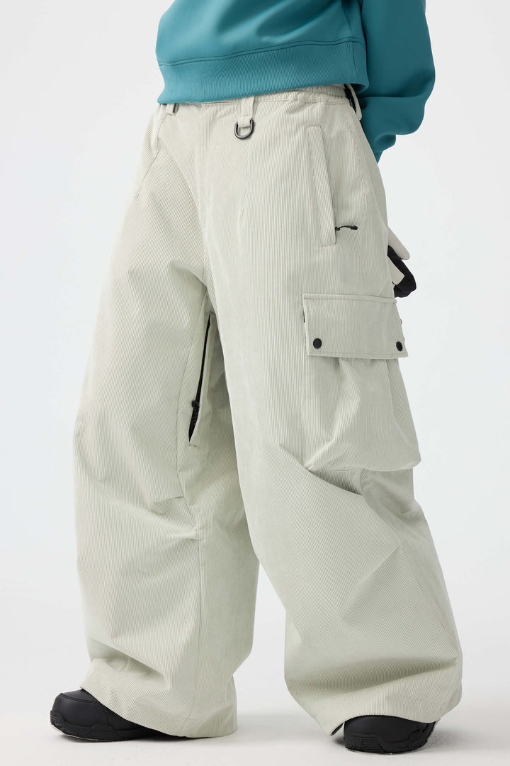 Women's Off White Baggy Structured Soft Corduroy Snow Pants