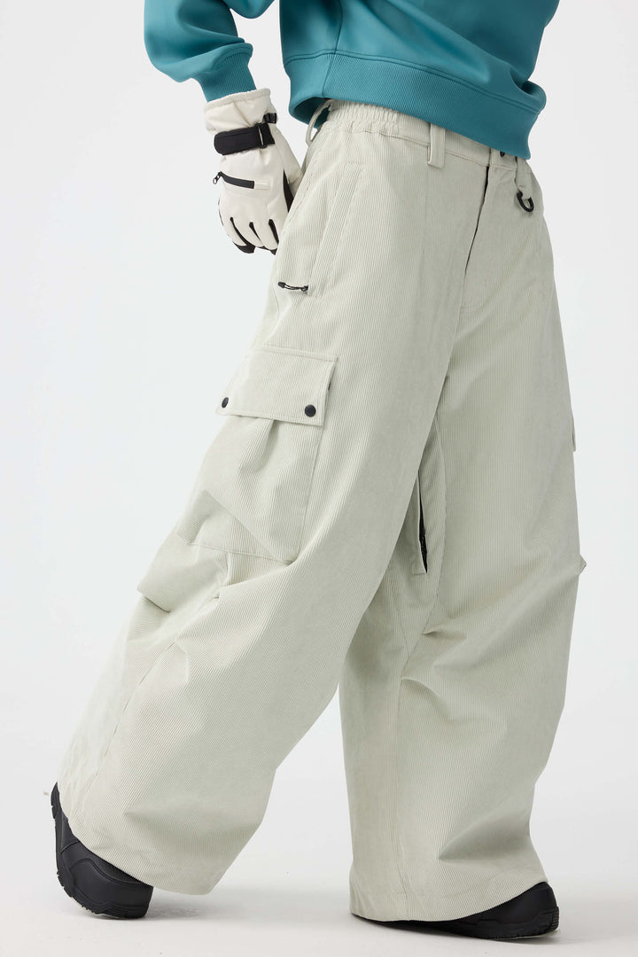 Women's Off White Baggy Structured Soft Corduroy Snow Pants