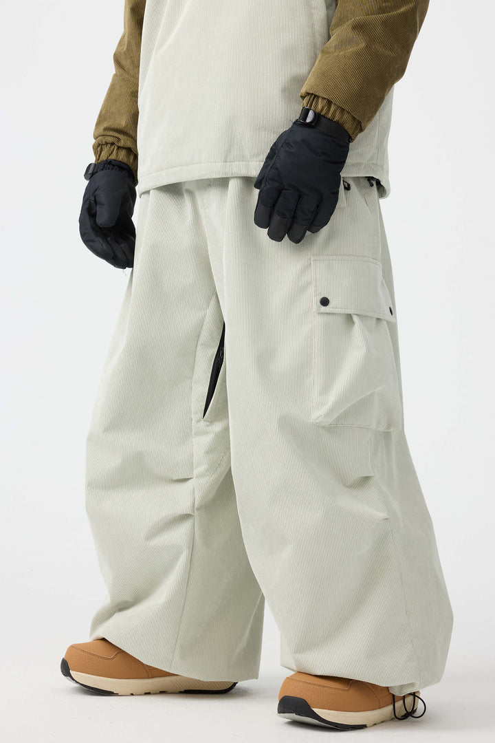 Men's Off White Baggy Structured Soft Corduroy Snow Pants