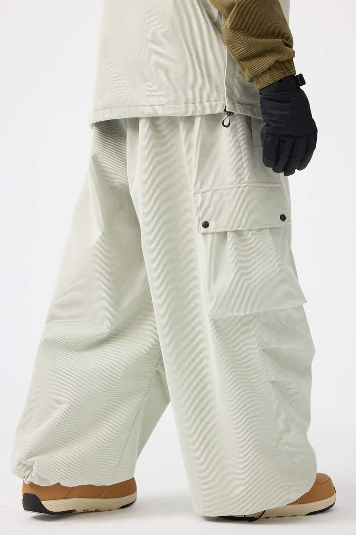 Men's Olive Green Baggy Structured Soft Corduroy Snow Pants