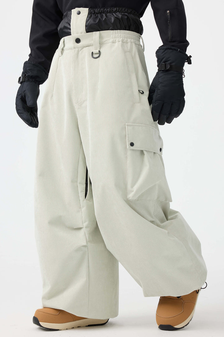 Men's Off White Baggy Structured Soft Corduroy Snow Pants