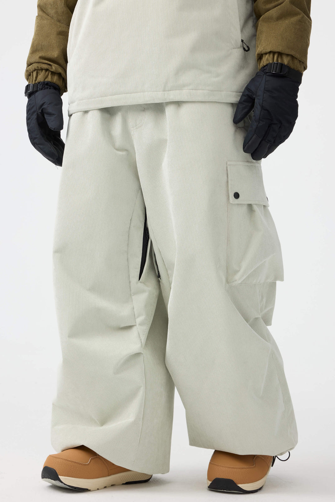 Men's Olive Green Baggy Structured Soft Corduroy Snow Pants