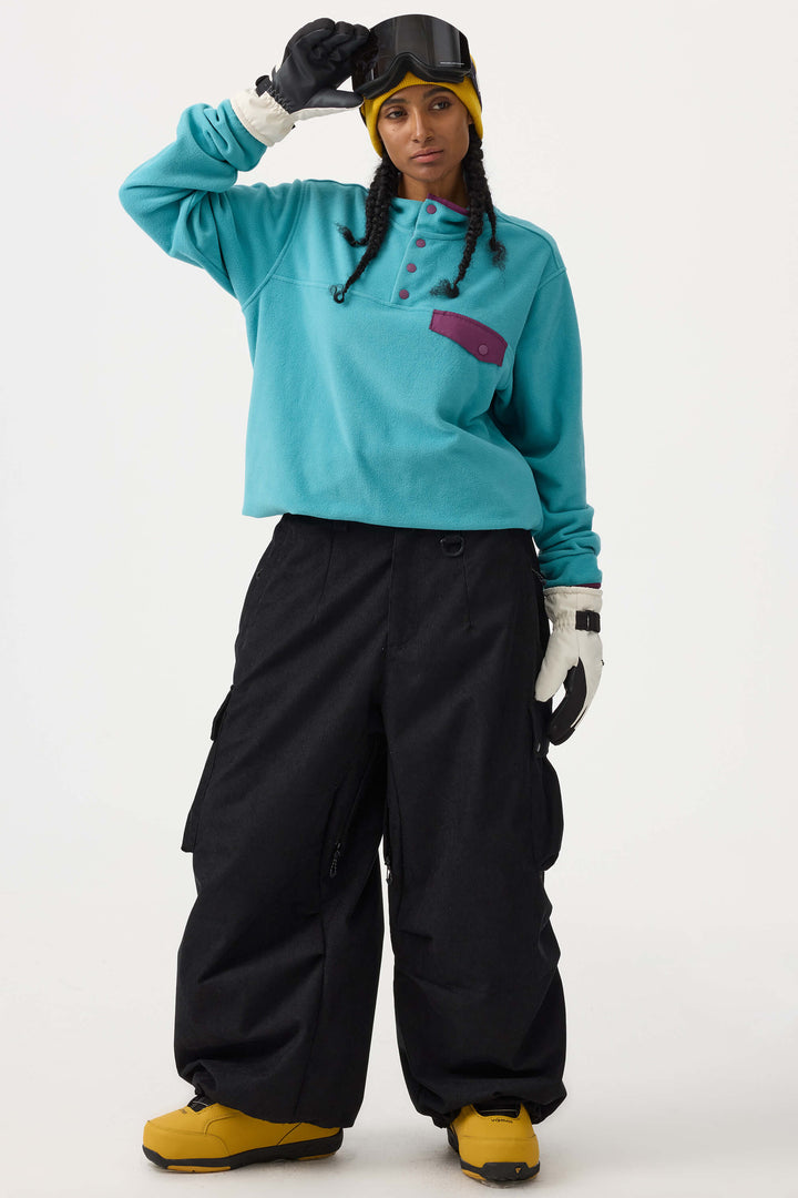 Women's Black Baggy Structured Soft Corduroy Snow Pants