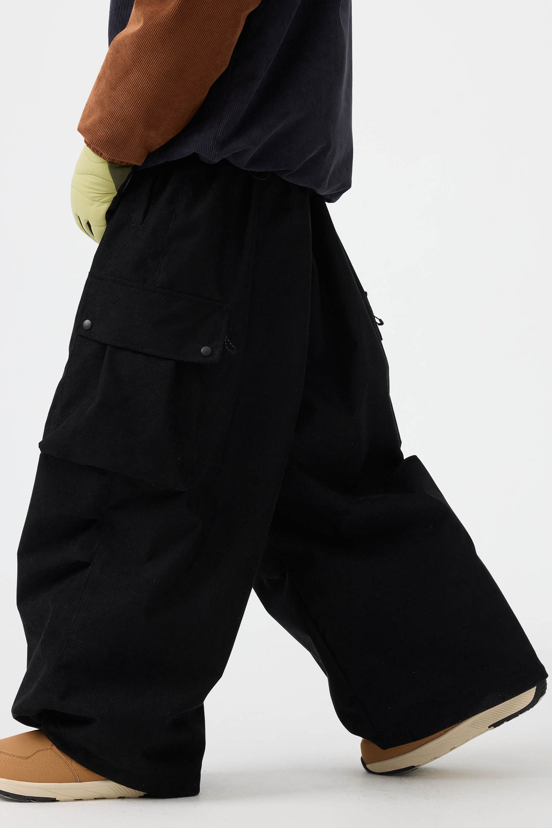 Men's Black Baggy Structured Soft Corduroy Snow Pants