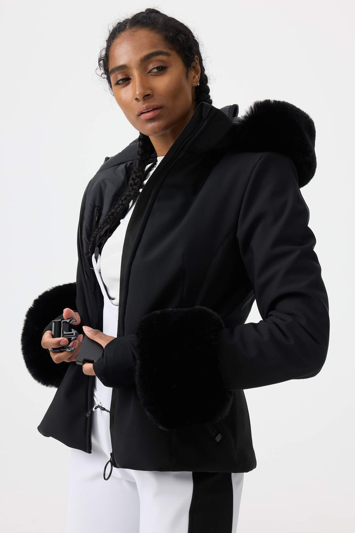 Women's Black 3D-Cut Faux Fur Stretch Insulated Ski Jacket