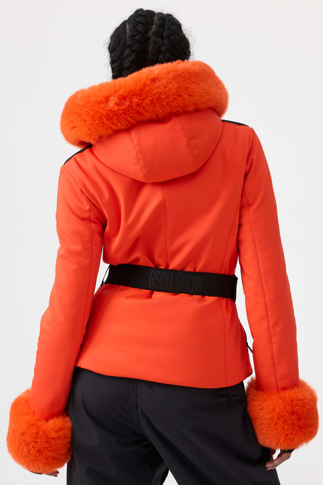 Women's Orange 3D-Cut Faux Fur Stretch Insulated Ski Jacket