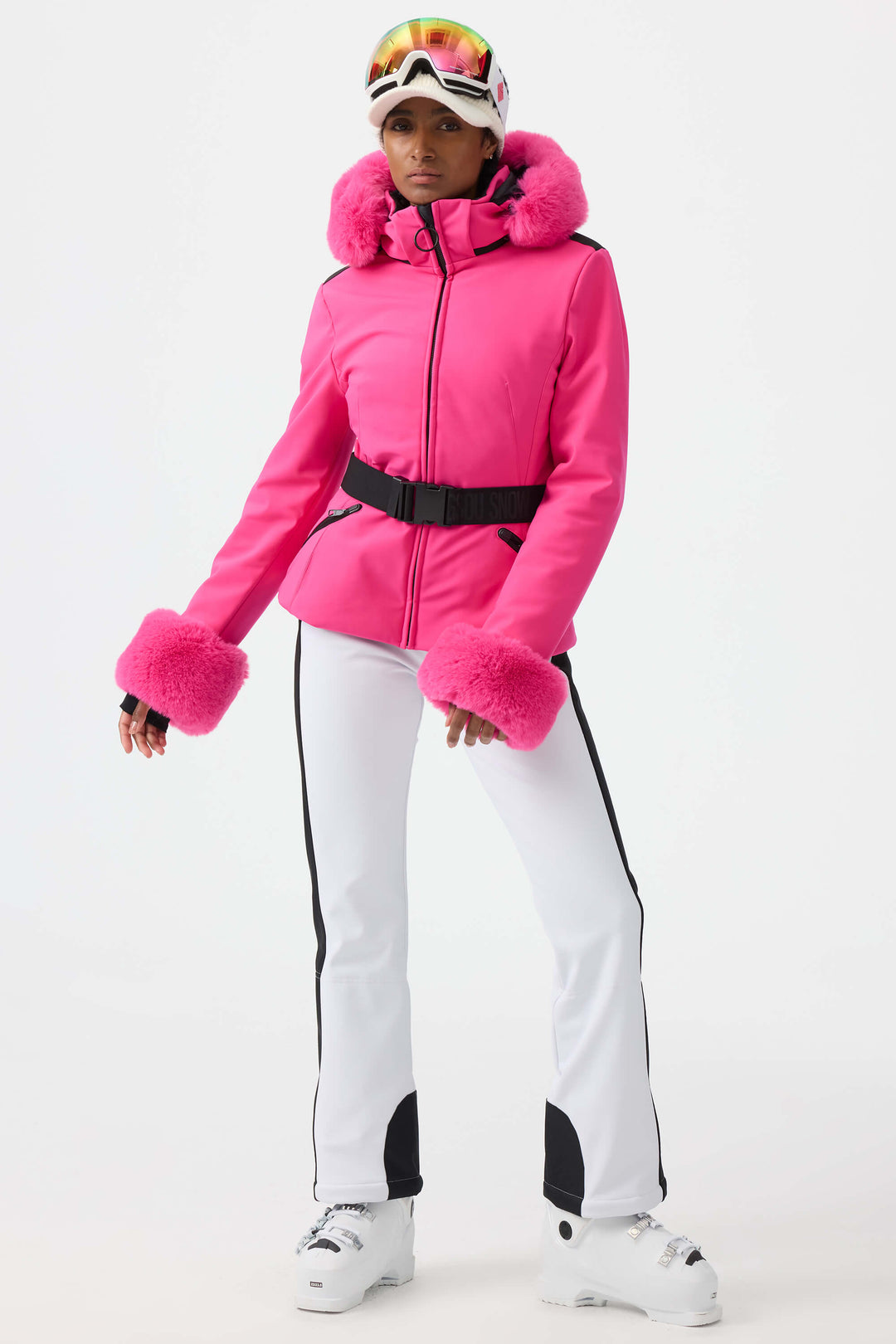 Women's Black 3D-Cut Faux Fur Stretch Insulated Ski Jacket