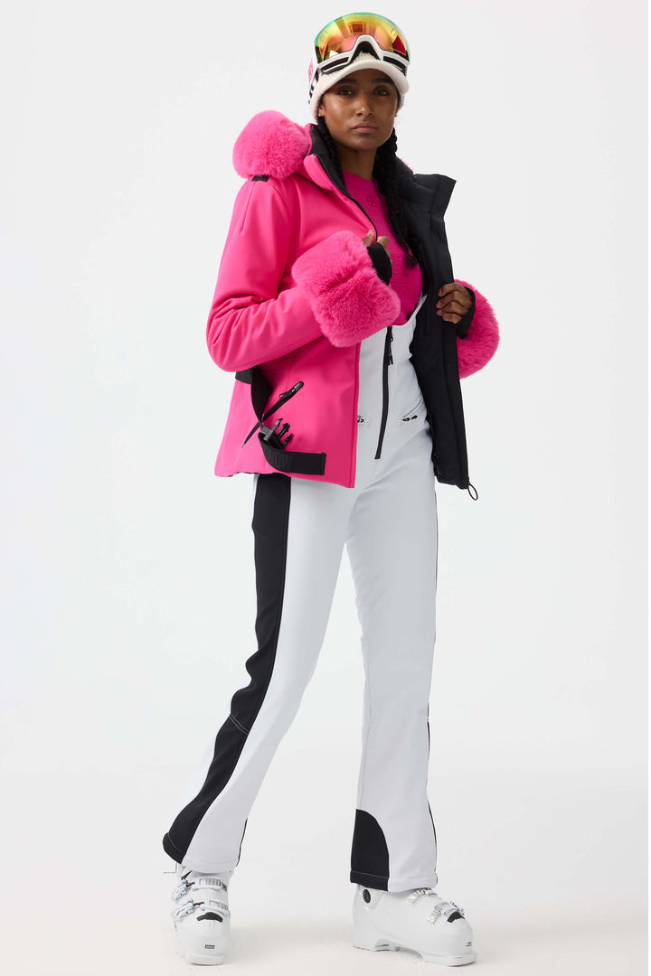 Women's Magenta 3D-Cut Faux Fur Stretch Insulated Ski Jacket