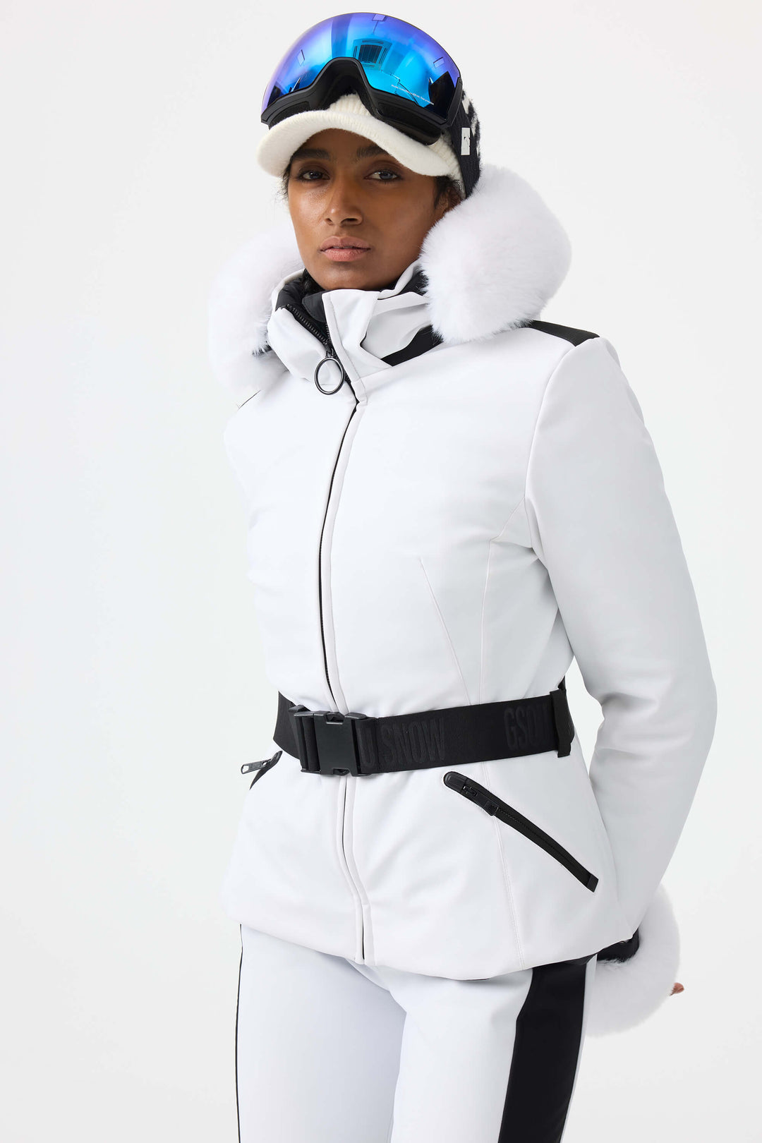 Women's Black 3D-Cut Faux Fur Stretch Insulated Ski Jacket