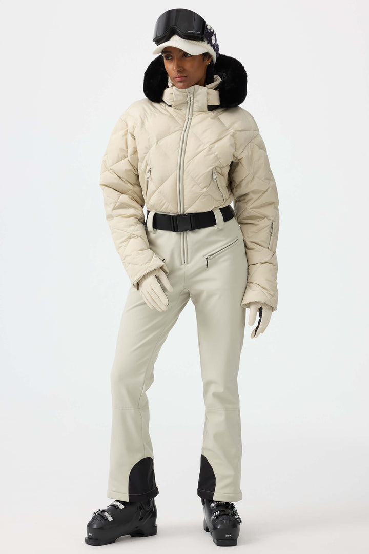 Women's Beige Durable Mini-flare Leggings One-Piece Ski Suit