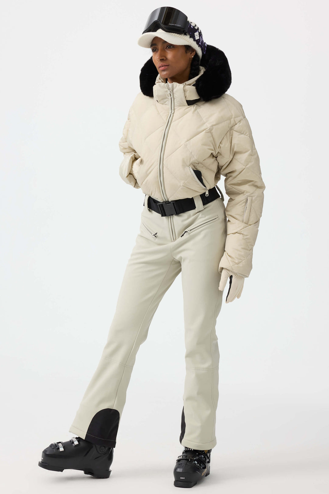 Women's Beige Durable Mini-flare Leggings One-Piece Ski Suit